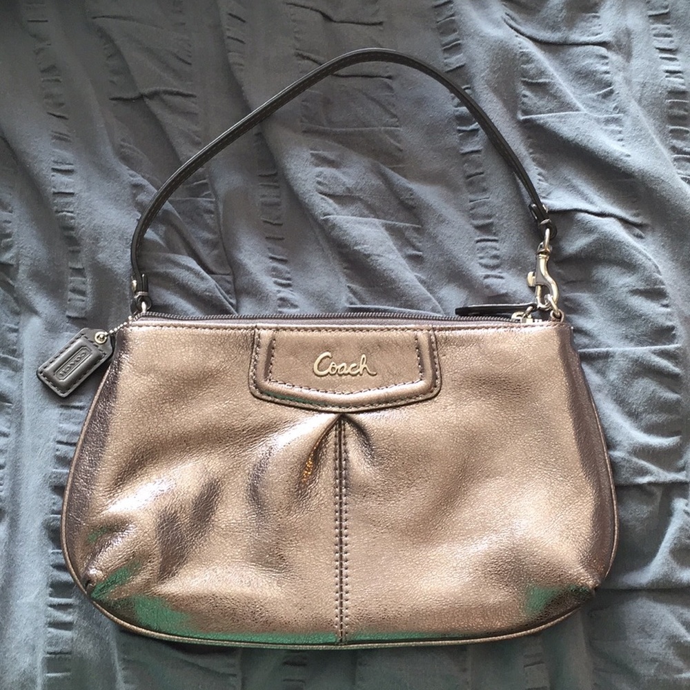 Coach Metallic Leather Shoulder-Wrist Strap Purse